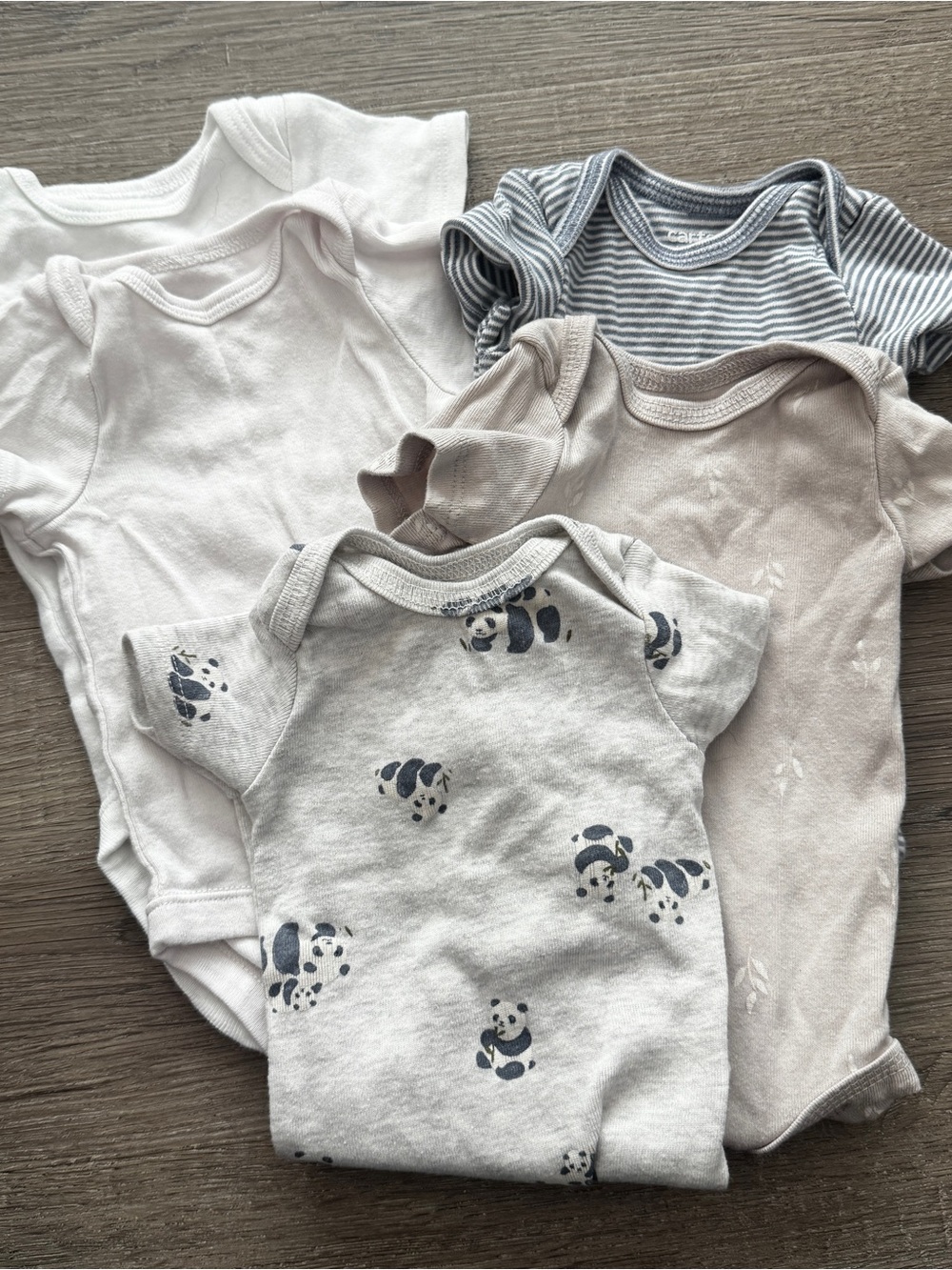 Neutral Panda Print & Solid Short-Sleeve Baby One-Piece Set